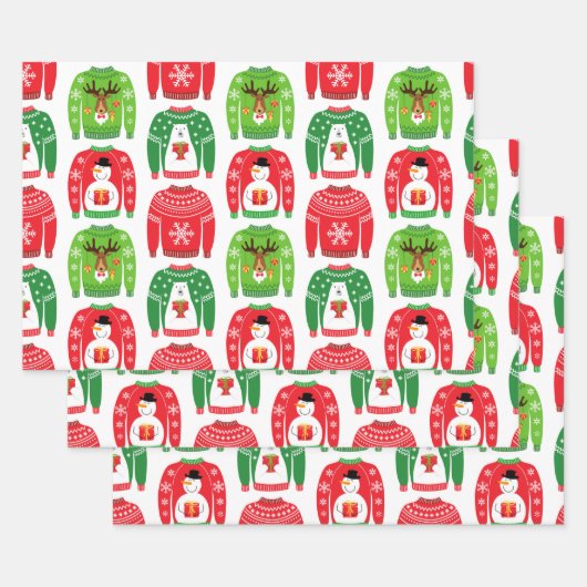 Ugly Xmas Sweaters Polar Beer Snowman Rudolf Red Inpakpapier Vel (Set)