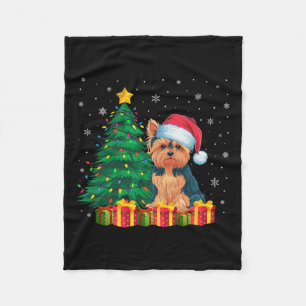 Ugly Yorkie Santa Hat Christmas Lights Hondenliefh Fleece Deken