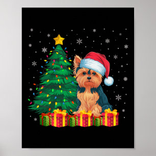 Ugly Yorkie Santa Hat Christmas Lights Hondenliefh Poster