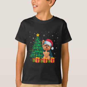 Ugly Yorkie Santa Hat Christmas Lights Hondenliefh T-shirt