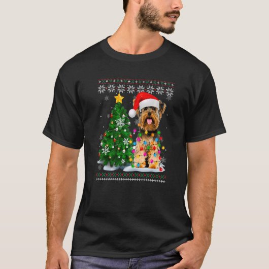 Ugly Yorkshire Terrier Dog Santa Hat Kerstmis Tre T-shirt (Voorkant)