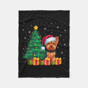 Ugly Yorkshire Terrier Kerstman Hoed Kerstverlicht Fleece Deken