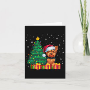 Ugly Yorkshire Terrier Kerstman Hoed Kerstverlicht Kaart