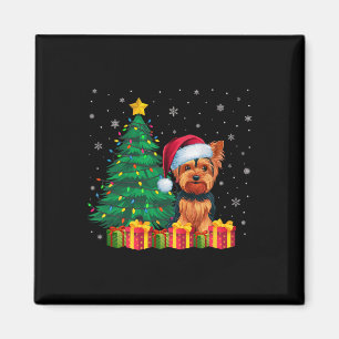 Ugly Yorkshire Terrier Kerstman Hoed Kerstverlicht Magneet