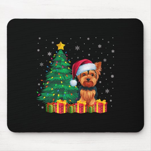 Ugly Yorkshire Terrier Kerstman Hoed Kerstverlicht Muismat (Voorkant)