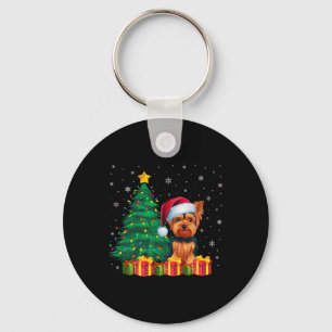 Ugly Yorkshire Terrier Kerstman Hoed Kerstverlicht Sleutelhanger