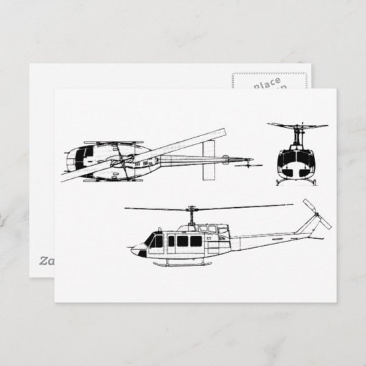 UH1 Huey Blueprint (Iriquois) Briefkaart (Voorkant / Achterkant)