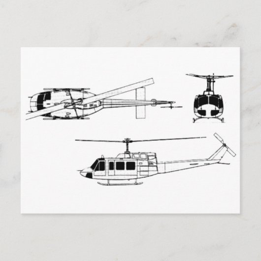 UH1 Huey Blueprint (Iriquois) Briefkaart (Voorkant)