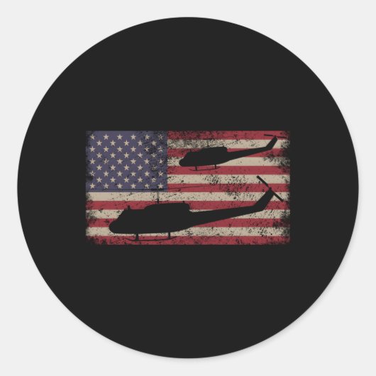 UH1 Huey Helikopter Amerikaanse vlag Ronde Sticker (Voorkant)