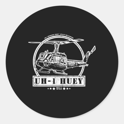 Uh-1 Huey Helikopter Ronde Sticker (Voorkant)