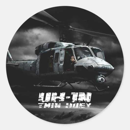 UH-1N Twin Huey Ronde Sticker (Voorkant)