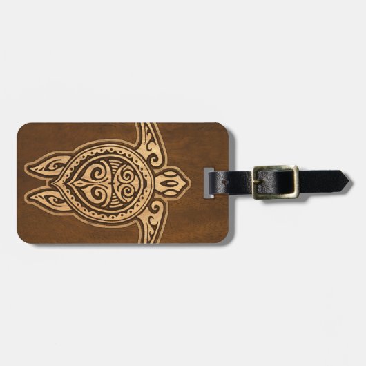 Uhane Honu Faux Wood Hawaiian Turtle Bagagelabels (Voorkant horizontaal)