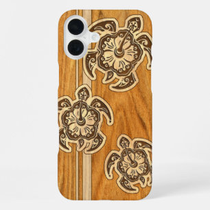 Uhane Honu Faux Wood Hawaiian Turtle Hoesje-Mate i iPhone 16 Plus Hoesje