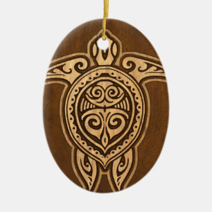 Uhane Honu Faux Wood Hawaiian Turtle Keramisch Ornament