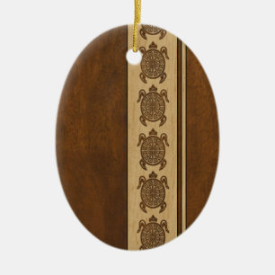 Uhane Honu Faux Wood Hawaiian Turtles Keramisch Ornament