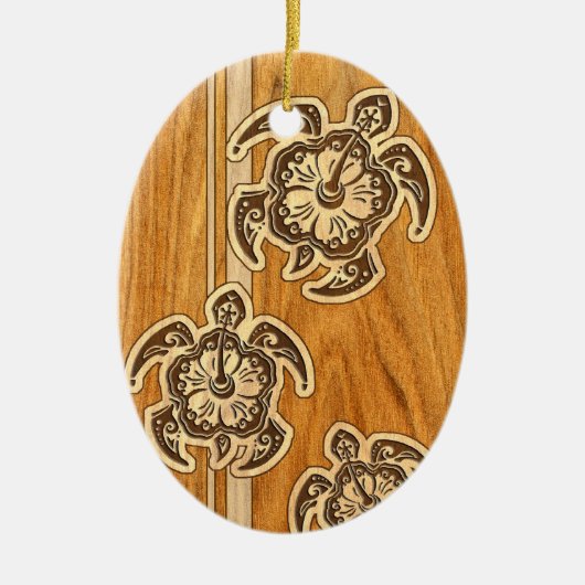 Uhane Honu Faux Wood Hawaiian Turtles Keramisch Ornament (Voorkant)