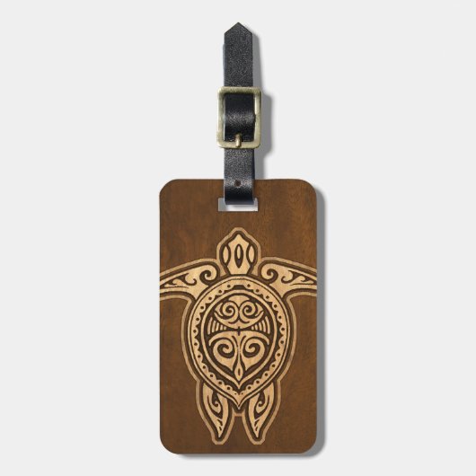 Uhane Honu Nep Hout Hawaïaanse Schildpad Bagage La Bagagelabel (Voorkant verticaal)