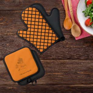 Ui en knoflook keuken sinaasappel ovenwant & pannenlap set