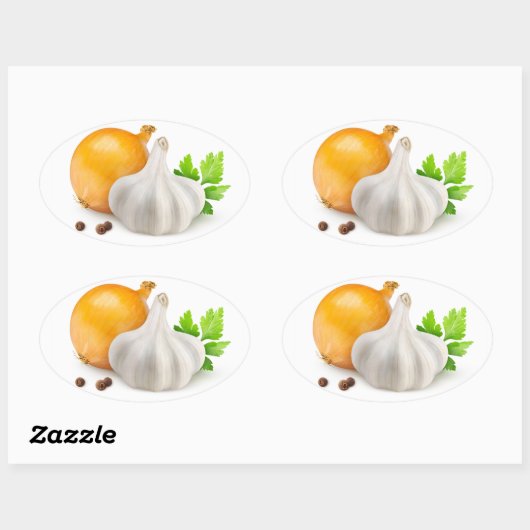 Ui en knoflook ovale sticker (Vel)