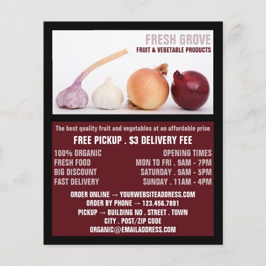 Uien en knoflook, Greengrociers Adverteren Flyer (Voorkant)