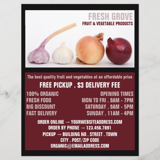 Uien en knoflook, Greengrociers Adverteren Flyer (Voorkant)