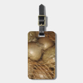 Uien in het net, groente en fruit, pikante koken bagagelabel (Voorkant verticaal)