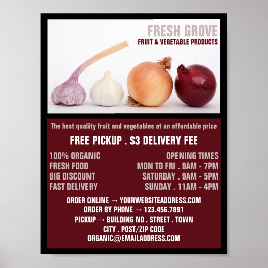 Uien & knoflook, groenteboeren Adverteren Poster (Voorkant)