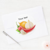 Uien, peper en knoflook ronde sticker (Envelop)