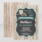 Uil 1e verjaardag uitnodigingen jongen bos verjaar (Voorkant / Achterkant)