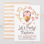 Uil 1e verjaardagsfeest uitnodiging (Voorkant / Achterkant)