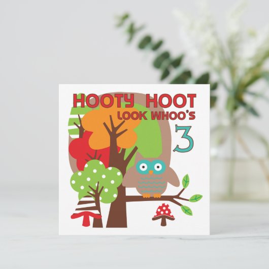 Uil 3e verjaardag T-shirts en geschenken Kaart (Staand voorkant)