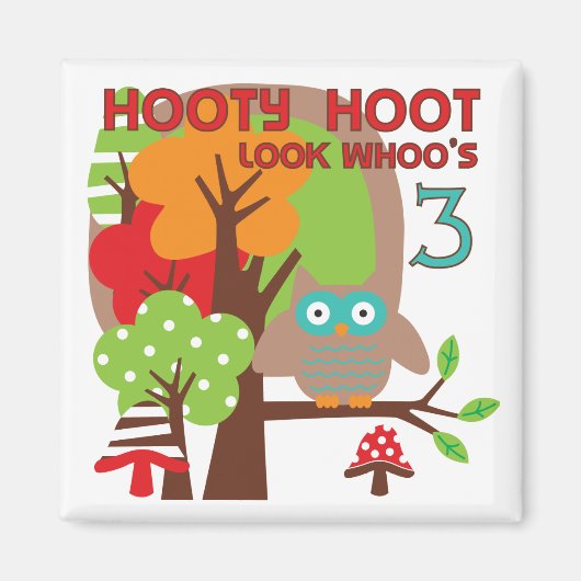 Uil 3e verjaardag T-shirts en geschenken Magneet (Voorkant)