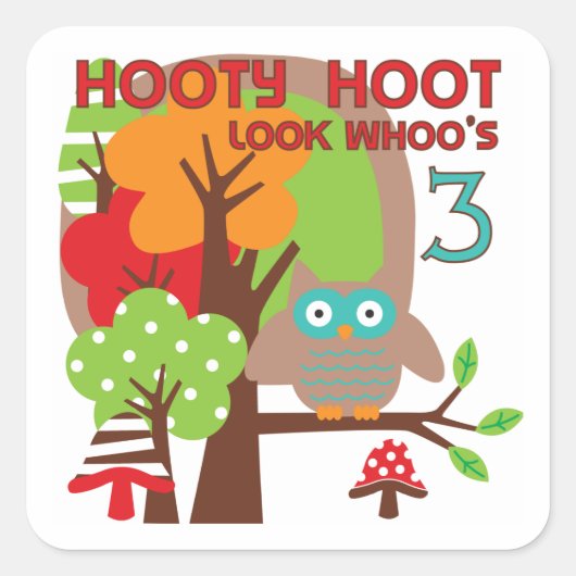 Uil 3e verjaardag T-shirts en geschenken Vierkante Sticker (Voorkant)
