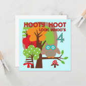 Uil 4th Birthday T shirten en geschenken Kaart (Voorkant / Achterkant in situ)