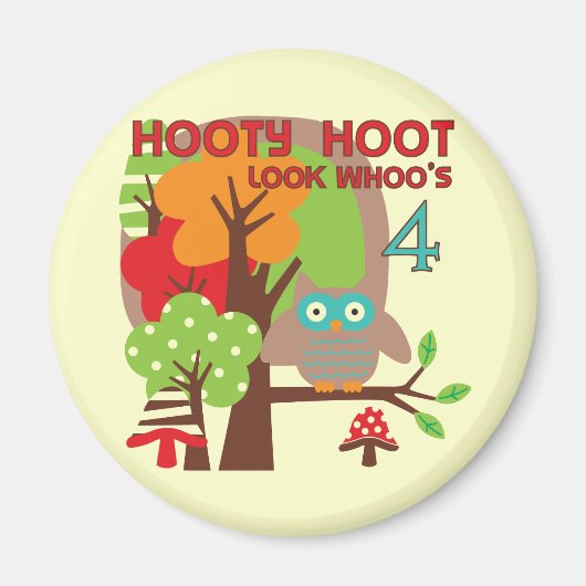 Uil 4th Birthday T shirten en geschenken Magneet (Voorkant)