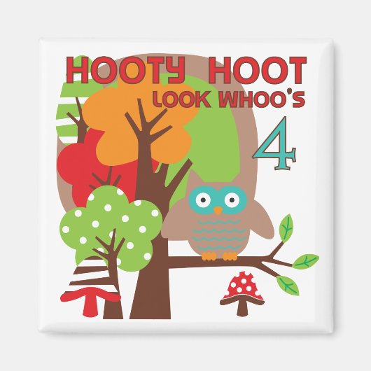 Uil 4th Birthday T shirten en geschenken Magneet (Voorkant)