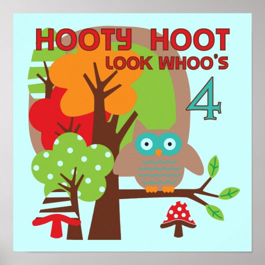 Uil 4th Birthday T shirten en geschenken Poster (Voorkant)