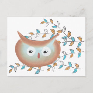 Uil Afbeelding in Bruin & Blauwgroen Briefkaart