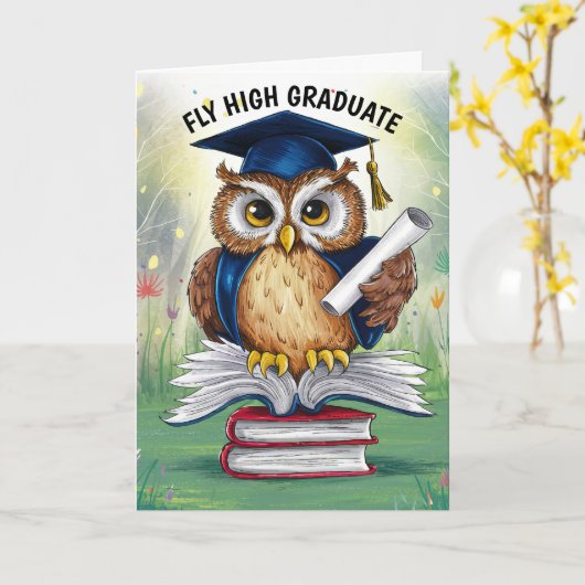 Uil Afstuderen gepersonaliseerd Kaart (Gele Bloem)