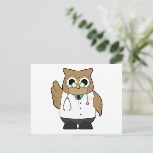 Uil als dokter met stethoscoop briefkaart (Staand voorkant)