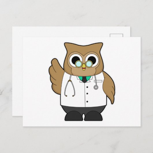 Uil als dokter met stethoscoop briefkaart (Voorkant / Achterkant)