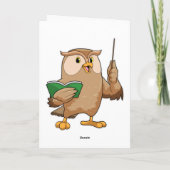 Uil als leraar met boek en aanwijsstok kaart (Achterkant)