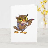 Uil als secretaris met pen en notitie kaart (Gele Bloem)