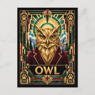 Uil, Art Deco Wildlife Briefkaart