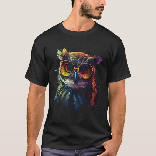 Uil Artwork Dierenbril Kleurrijke Vogel Uil T-shirt (Voorkant)