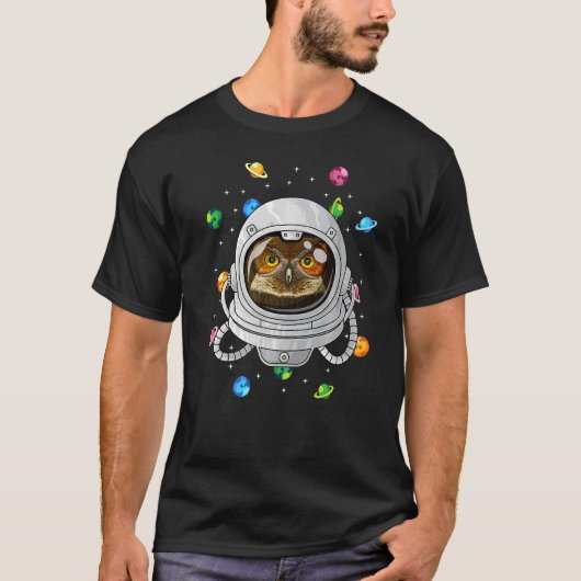 Uil Astronaut Dier Diep In Ruimte Vogel Kosmische  T-shirt (Voorkant)