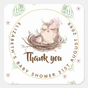 Uil Baby Bedankt Cadeautags Favorieten Jongen Meis Vierkante Sticker