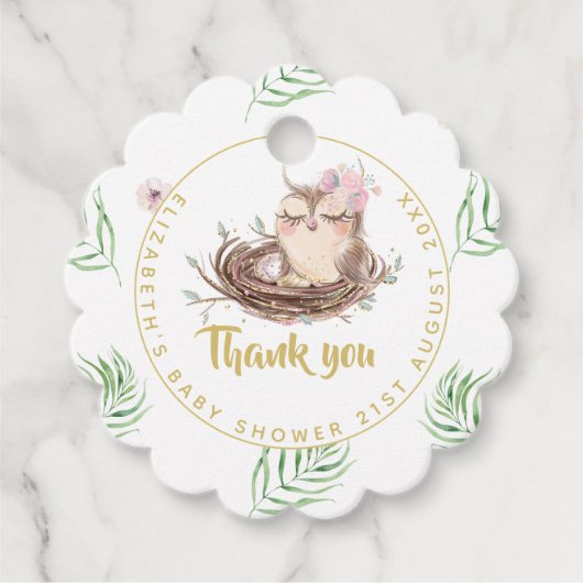 Uil Baby Dank u Cadeau Labels Favors Boy Girl (Voorkant)