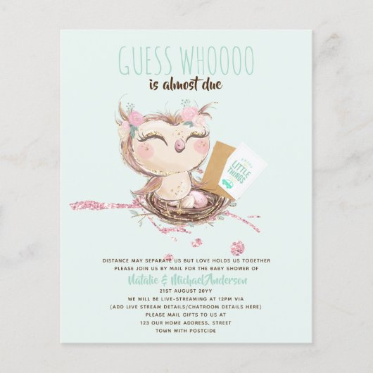 Uil Baby Dank u Cadeau Labels Favors Boy Girl (Voorkant)