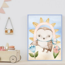 Uil, Baby dieren, Boho, Bloemen, Regenboog Poster